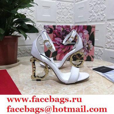 Dolce  &  Gabbana Heel 10.5cm Leather Sandals White with Baroque D & G Heel 2021